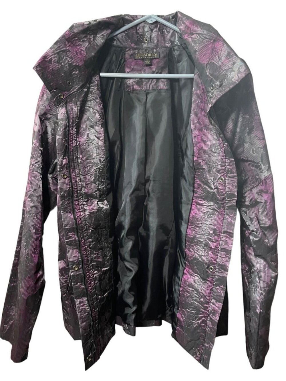 Womens Ruched Jacket Size Large Metallic Purple & Black Picadilly Fashions - Picture 14 of 16